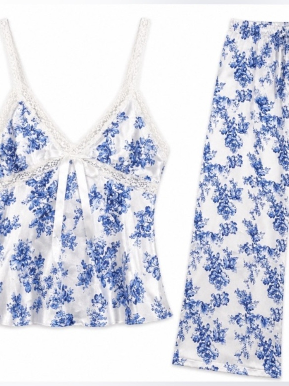 Cato • Blue & White • Floral • Lace-Trim • Pajama Set • Size 18/20W